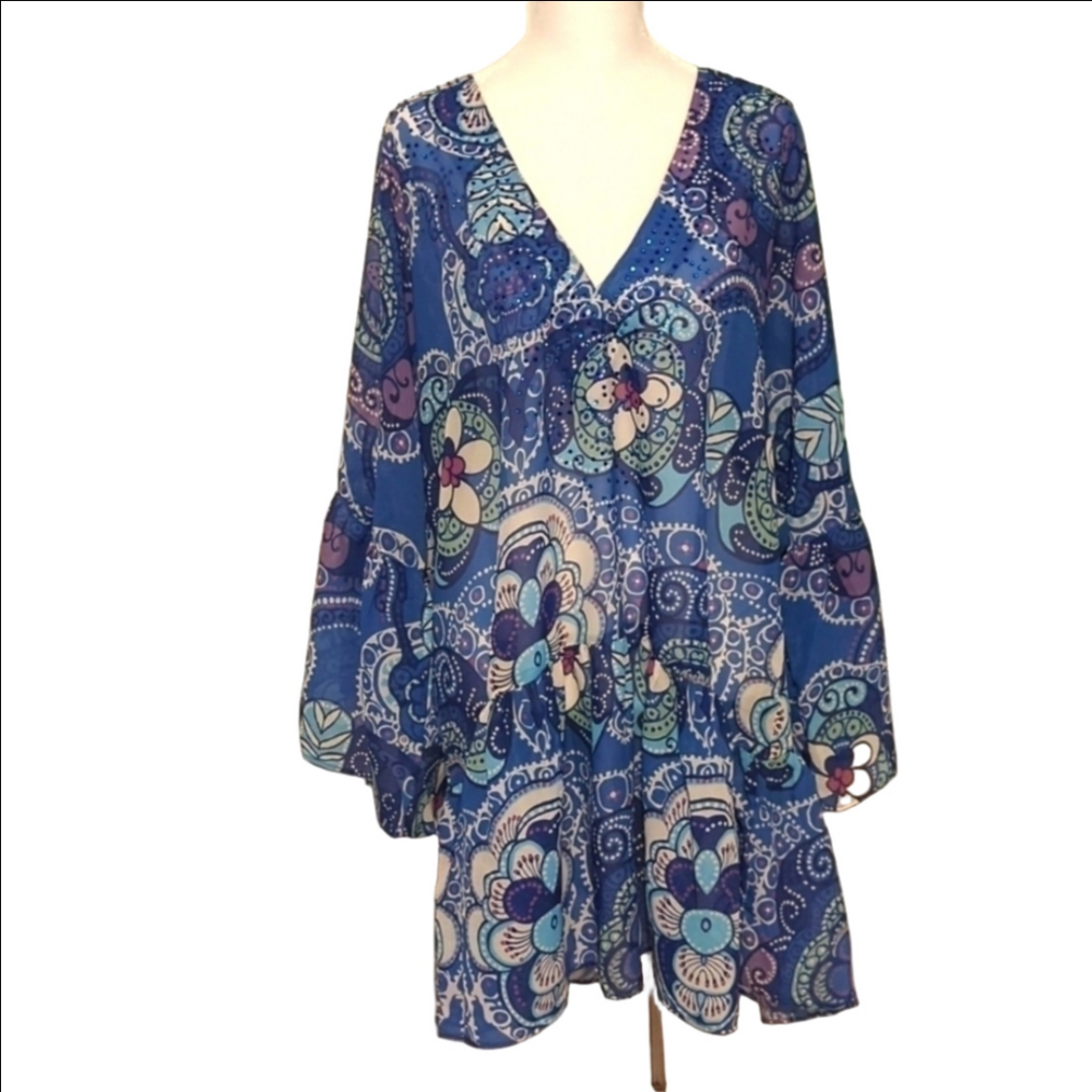 Karen Millen Mini Dress Batik Kimono Sleeve Size 8